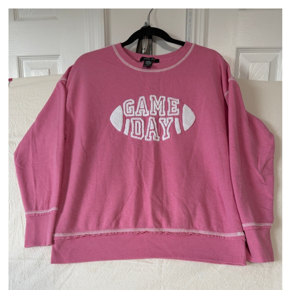 Sable Sky Pink Game Day Football Chenille Patch Sweatshirt Small Contrast Stitch